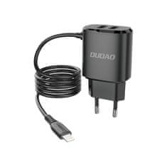DUDAO 2x sieťová nabíjačka USB s integrovaným káblom Lightning 12W čierna A2ProL čierna Dudao