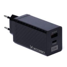 WOZINSKY GaN 65W nabíjačka s portami USB USB C podporuje QC 3.0 PD čierna WWCG01 Wozinsky