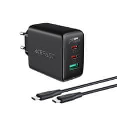 AceFast Napájacia nabíjačka 2x USB-C/USB-A 65W PD QC 3.0 AFC FCP s káblom USB-C 1,2 m čierna Acefast