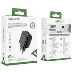 AceFast Napájacia nabíjačka 2x USB 18W QC 3.0 AFC FCP čierna A33 čierna Acefast