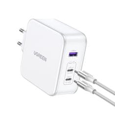 Ugreen GaN Nexode CD289 USB-A/2xUSB-C 140W sieťová nabíjačka + USB-C - USB-C 1,5 m kábel - biely Ugreen