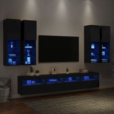 Vidaxl 7-dielna súprava TV nástenných skriniek s LED svetlami čierna