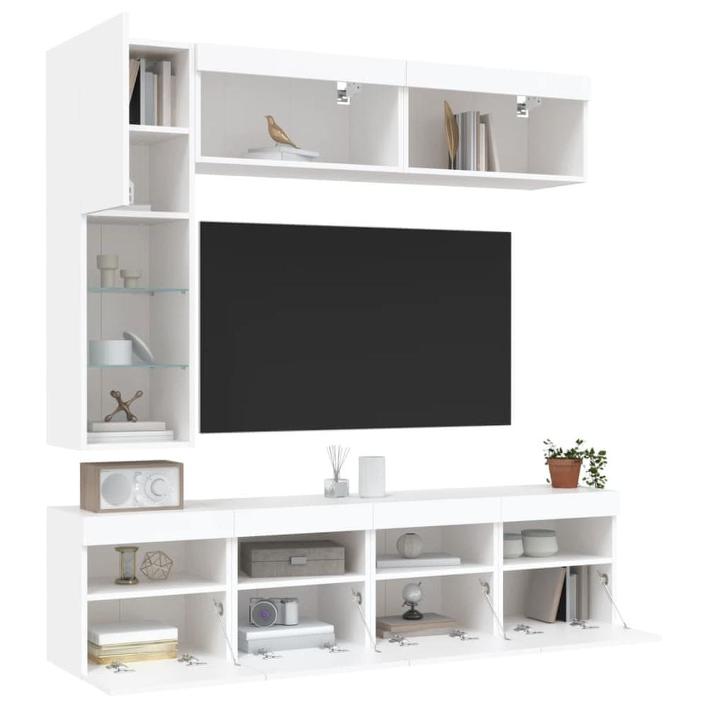 Vidaxl 7-dielna súprava TV nástenných skriniek s LED svetlami biela