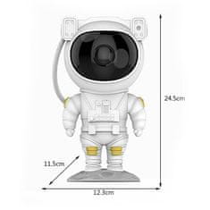 Netscroll Hviezdny projektor v tvare astronauta s LED svetlom, nočné LED svetlo astronauta, ktoré vytvára efekt galaxie, USB nabíjanie, časovač, diaľkové ovládanie, otočná ruka a hlava, AstronautLamp