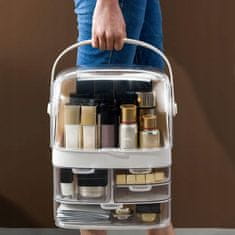 Korbi Veľká škatuľa s organizérom na kozmetiku so zásuvkami - prenosná skrinka v krémovej farbe, F28.
