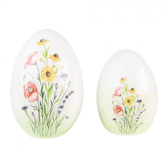 Clayre & Eef Dekoratívne terakotové vajíčko zdobené kvetinami Veľkosť: Malé