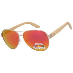 PolarZONE Oranžové drevené polarizačné okuliare pilotky "Wood"