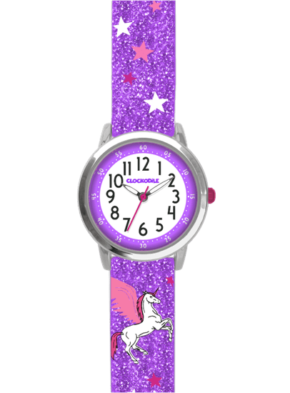 CLOCKODILE Fialové trblietavé dievčenské hodinky UNICORN