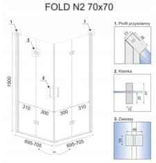 REA Fold N2, sprchový kút so skladacími dverami 70(dvere) x 70(dvere), 6mm číre sklo, chrómový profil, REA-K1950