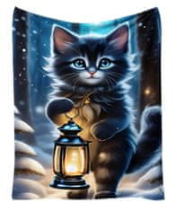 EXCELLENT Mikroplyšová teplá deka modrá 150x200 cm - Mačka s lampášom