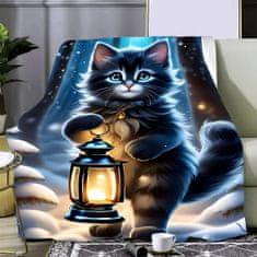 EXCELLENT Mikroplyšová teplá deka modrá 150x200 cm - Mačka s lampášom