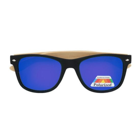 PolarZONE Modré drevené polarizačné okuliare Wayfarer "Wood"