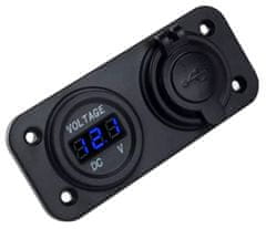APT  PLS37B Vodeodolná zásuvka 2xUSB, voltmeter do auta