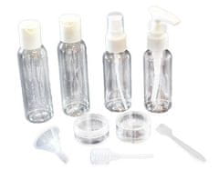 APT  AG623 Súprava plastových fľaštičiek a dóz na kozmetiku, 9 dielov