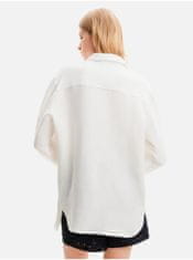 Desigual Biela dámska oversize košeľa s prímesou ľanu Desigual Fringes L-XL