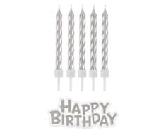 Sviečky narodeniny - Happy Birthday - strieborné - 16 ks - 7 cm