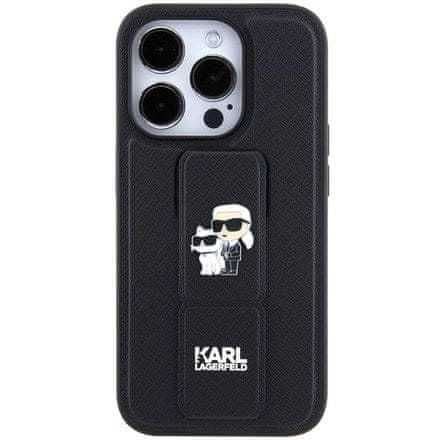 Karl Lagerfeld Kryt na mobil Saffiano Grip Stand Metal Logo na Apple iPhone 15 Pro - černý