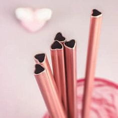 HOME & MARKER® Romantická nerezová ružová slamka v tvare srdca (1 ks, farba ružové zlato) | HEARTSTRAW