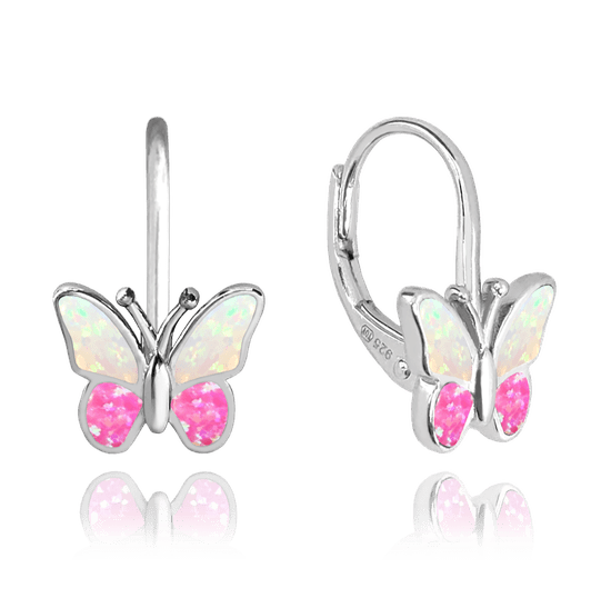MINET Trblietavé strieborné náušnice BUTTERFLIES s ružovým opálom