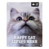 D&D I LOVE HAPPY CATS kovová tabuľa: ,,Happy cat living here\" 20x25cm