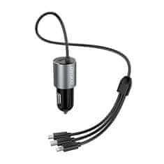 DUDAO Nabíječka do auta Dudao R5Pro 1x USB, 3,4A + kabel 3v1 USB-C / Micro USB / Lightning (šedá)