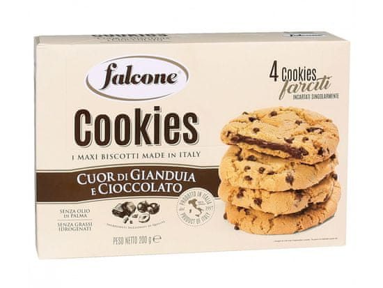 Falcone FALCONE Cookies - Sušienky s kúskami mliečnej čokolády plnené krémom z lieskovcov 200g