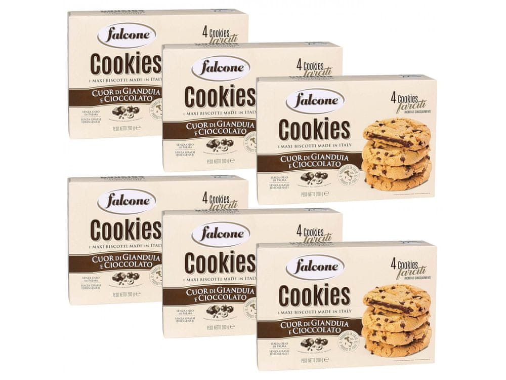 Falcone FALCONE Cookies - Sušienky s kúskami mliečnej čokolády plnené krémom z lieskovcov 200g 6 paczek