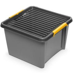 EDANTI Plastový Úložný Box Kontajner S Vekom Škatuľa Pre Garáž Skladu Pivnice Sivá 25 L