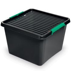 EDANTI Plastový Úložný Eco Box Kontajner S Vekom Škatuľa Pre Garáž Skladu Pivnice Čierna 32 L
