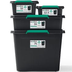 EDANTI Plastový Úložný Eco Box Kontajner S Vekom Škatuľa Pre Garáž Skladu Pivnice Čierna 25 L