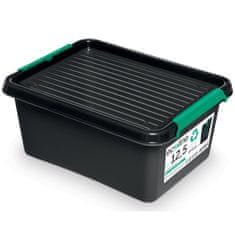 EDANTI Plastový Úložný Eco Box Kontajner S Vekom Škatuľa Pre Garáž Skladu Pivnice Čierna 12,5 L