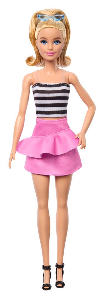 Mattel Barbie Modelka - ružová sukňa a pruhovaný top FBR37