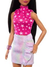 Mattel Barbie Modelka - lesklá sukňa a ružový top s hviezdami FBR37