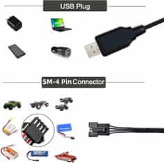 YUNIQUE GREEN-CLEAN USB Univerzálny RC nabíjací kábel s konektorom SM-4P pre 2S 7.4V LiPo batériu kompatibilnú RC auto / auto / lietadlo / dron / RC loď a ďalšie hračky na diaľkové ovládanie