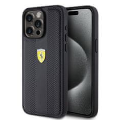 Ferrari Zadný kryt PU Leather Hot Stamp Groove Pattern pre iPhone 15 Pro Max Black