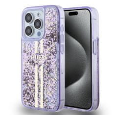 Guess Zadný kryt PC/TPU Liquid Glitter Gold Stripe pre iPhone 15 Pro Purple