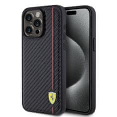 Ferrari Zadný kryt PU Leather Carbon Vertical Red Line pre iPhone 15 Pro Max Black