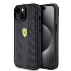 Ferrari Zadný kryt PU Leather Hot Stamp Groove Pattern pre iPhone 15 Black