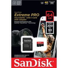 SanDisk Pamäťová karta Micro SDXC Extreme Pro 64GB UHS-I U3 (200R/ 90W) + adapter