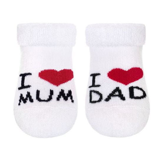 NEW BABY Dojčenské froté ponožky biele I Love Mum and Dad