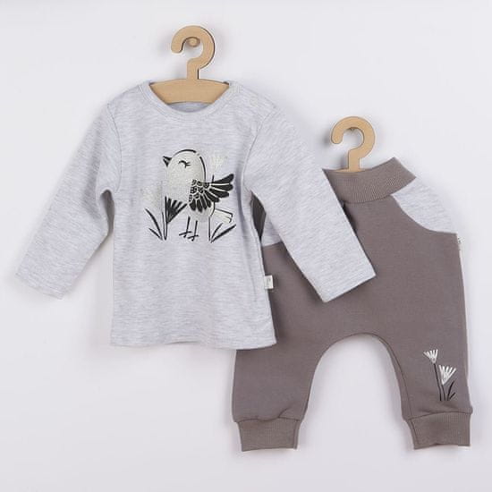 KOALA Dojčenské bavlnené tepláčky a tričko Birdy sivé