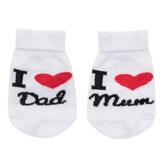 NEW BABY Dojčenské bavlnené ponožky I Love Mum and Dad biele