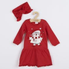 NEW BABY Dojčenské bavlnené šatôčky s čelenkou Winter Penguin 56 (0-3m) Červená