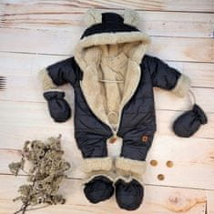 Z&Z Zimní prošívaná kombinéza s kožíškem a kapucí + rukavičky + botičky, Z&Z - černá