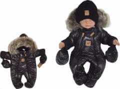 Z&Z Zimní kombinéza s dvojitým zipem, kapucí a kožešinou + rukavičky Z&Z, Angel, černý, vel.68