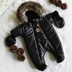 Z&Z Zimní kombinéza s dvojitým zipem, kapucí a kožešinou + rukavičky Z&Z, Angel, černý, vel.68
