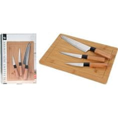 EXCELLENT Sada kuchyňských nožů KO-C80652970 s prkénkem 4 ks bambus