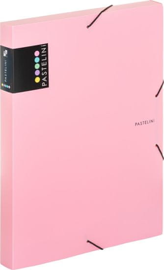 Karton P+P Box na spisy s gumičkou Pastelini - A4, ružový, 3 cm