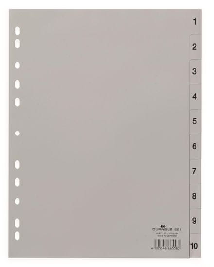 Durable Plastový rozlišovač - A4, sivý, 1-10