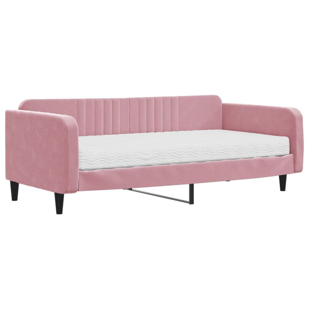 Vidaxl Denná posteľ s matracom ružová 100x200 cm zamat